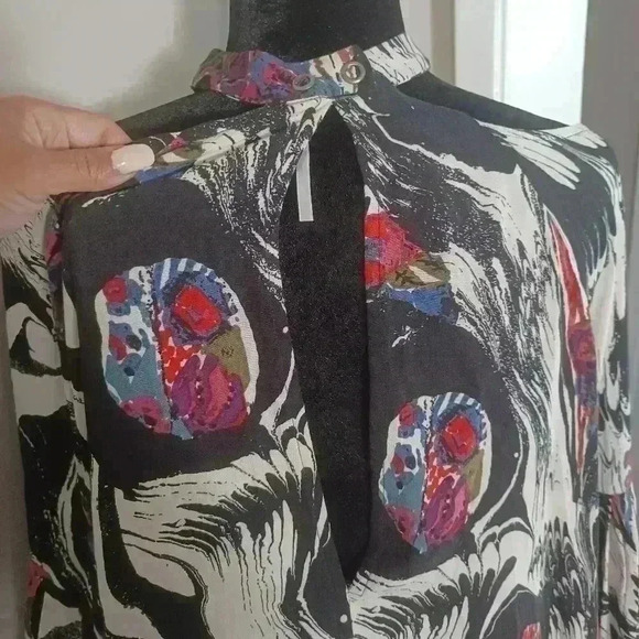 Free People Womens Drift Away Black Print Cold Shoulder Tunic Dress/ Top S - Picture 7 of 15